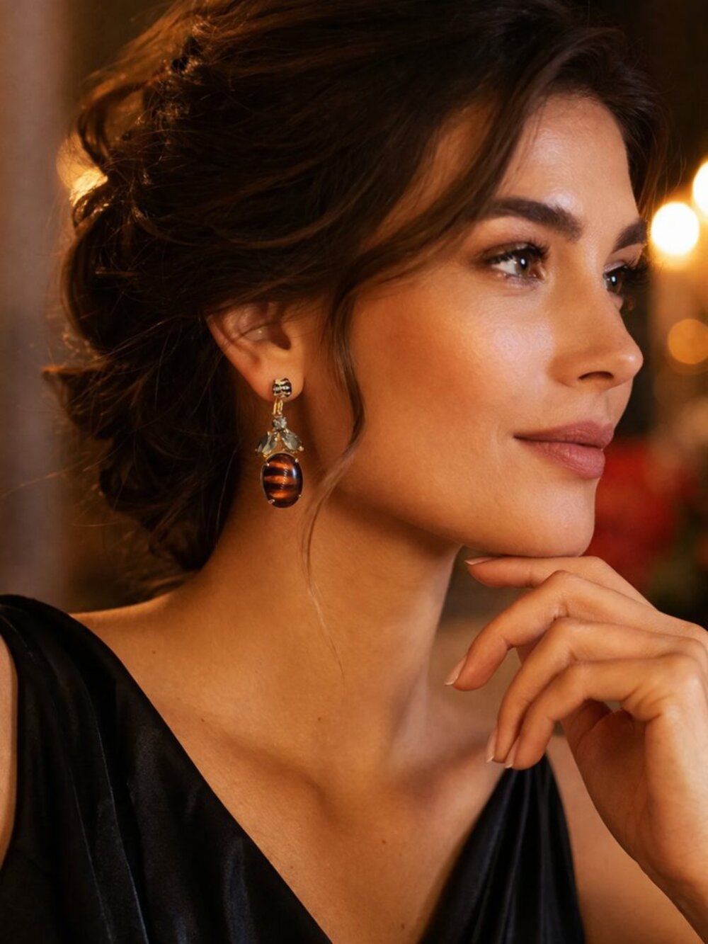 Vintage Amber-Tone Clip-on Drop Earrings